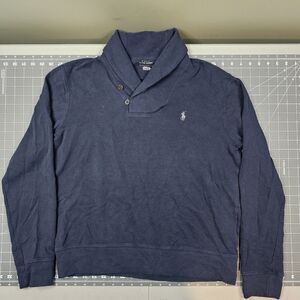 Polo Ralph Lauren Sweatshirt Mens Medium Blue Shawl Collar Neck Preppy Classic